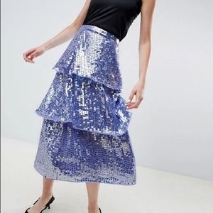 ASOS DESIGN Tiered Sequin MIDI Skirt